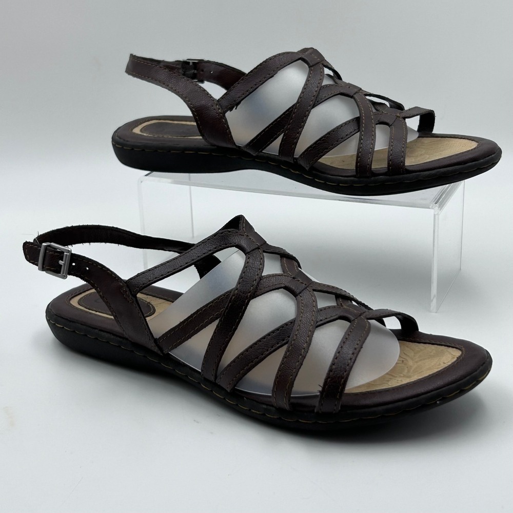 New b.o.c.‎ Born Cora Strappy Sandals Womens 10M Brown Caged Slingback Flat Boho